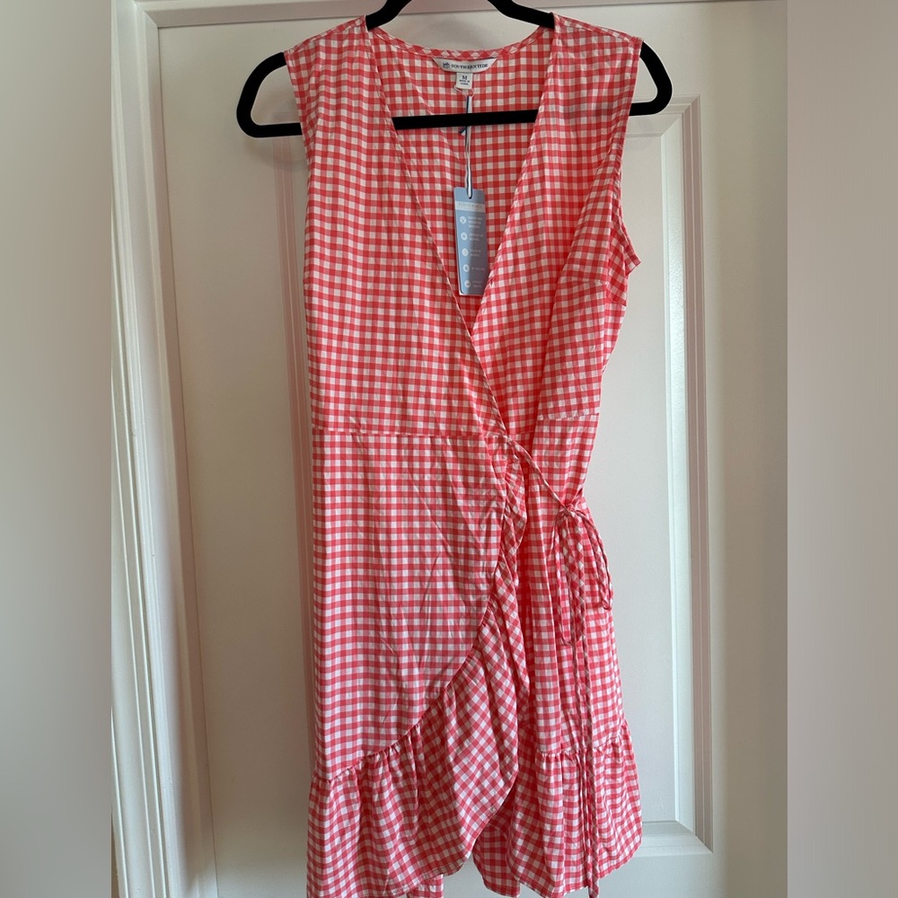 Southern Tide pink checkered wrap dress. NWT